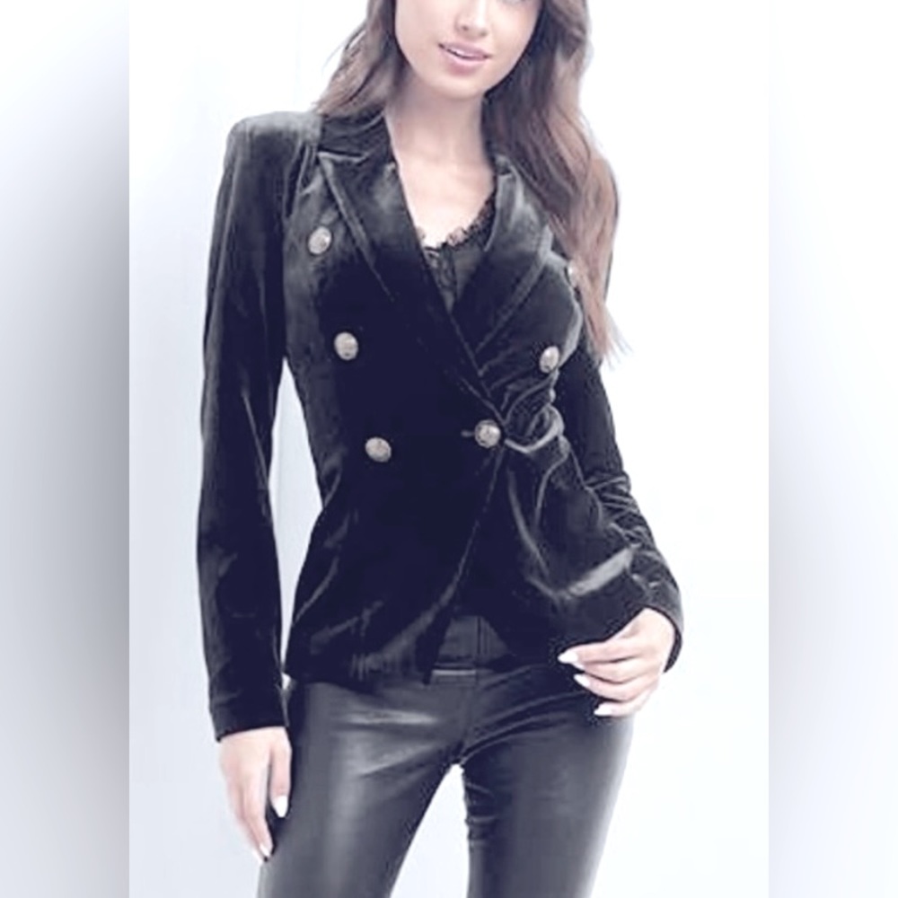 NWT Rachel Zoe Black Velvet Double Breasted Waistcoat Jacket w Gold Tone Buttons